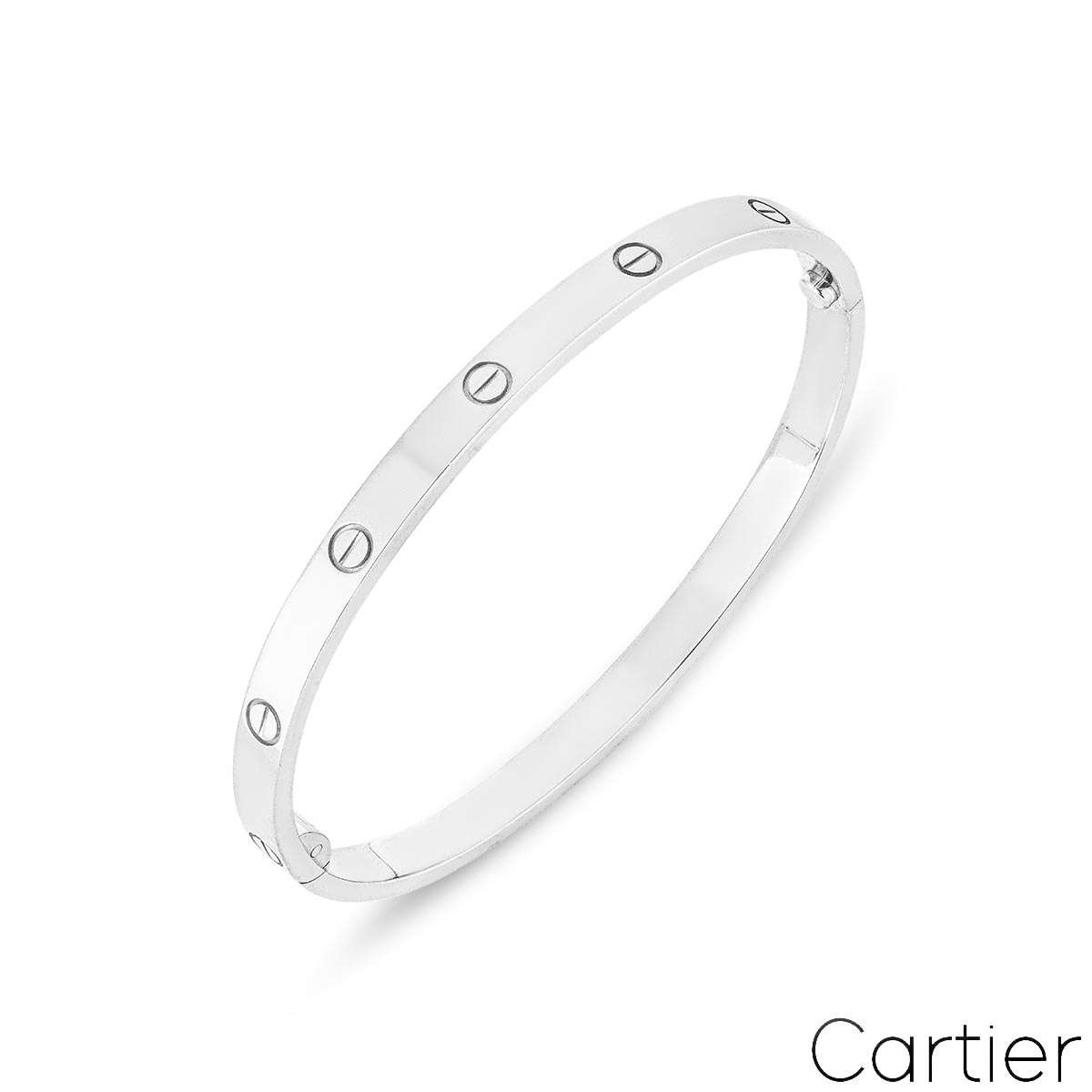 Cartier White Gold Plain Medium Love Bracelet Size 18 B6081618